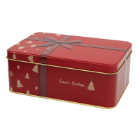 Rectangular biscuit tin with hinged lid, red